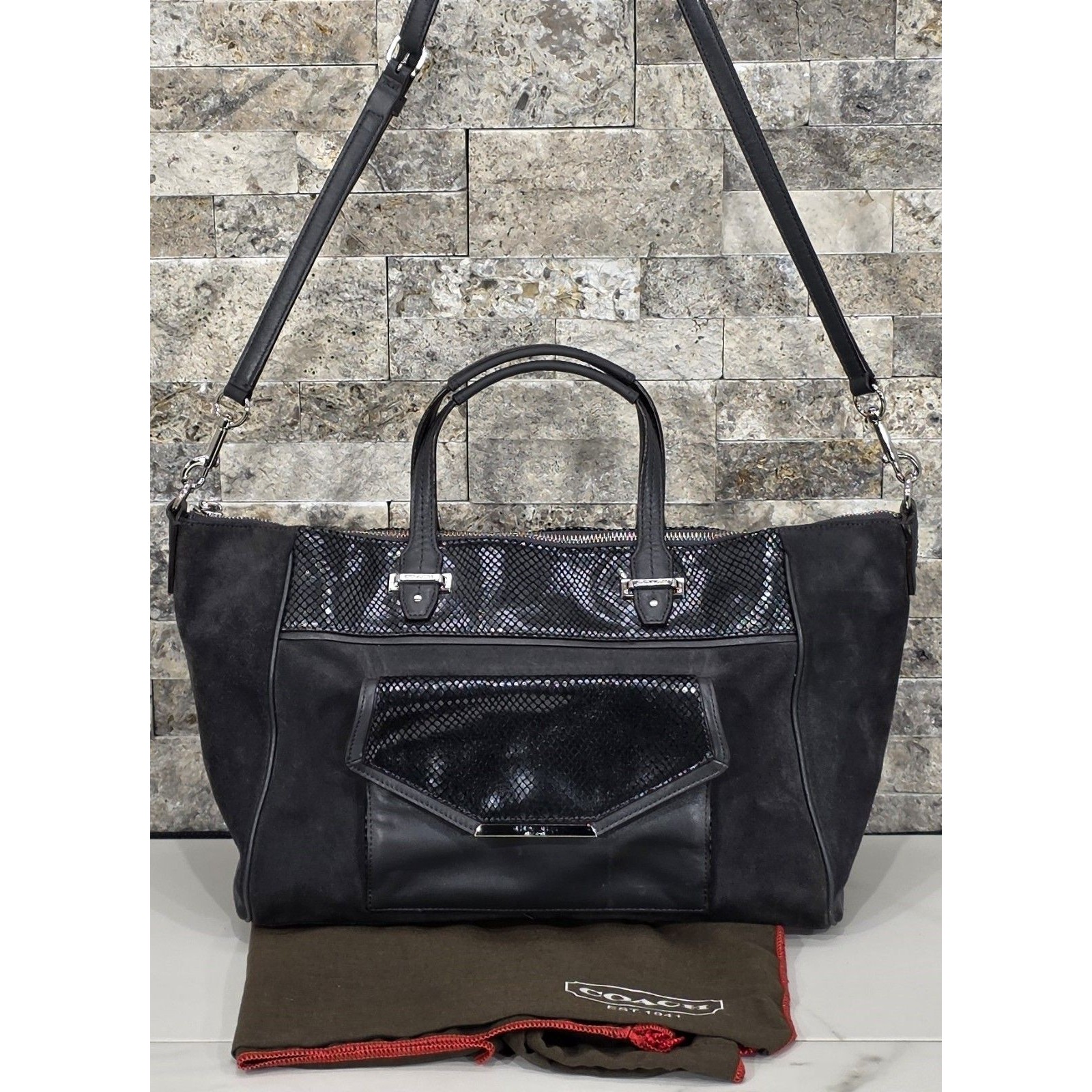 Coach Taylor Suede Leather Shoulder Bag Satchel Gray Carryall Old Money F32821